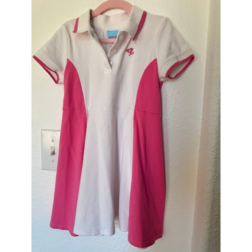 Draper James Girls Pink & White Colorblock Polo Dress Size 6